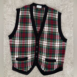 Vintage IZOD Plaid Button Up Sweater Cardigan Vest 100% Cotton Mens XL Christmas